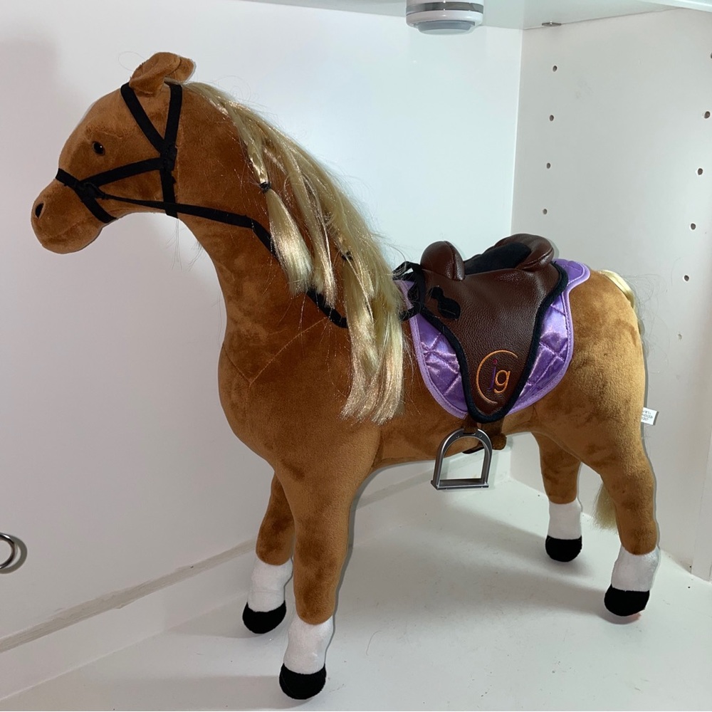 Toys R Us Journey Girls Pretty Palomino Pony Stuffed Horse w/ Saddle Brown Plush